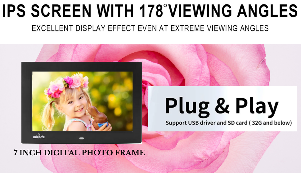 Miracle Digital 7" inch IPS Digital Photo Frame Hi-Def Screen Built-in 8GB Memory 2GB RAM
