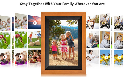 Miracle Digital 10.1" Wooden Dark Cloud Wi-Fi Photo Frame, 32GB memory, Android 8, 2GB RAM. Share photos & videos via Frameo app.