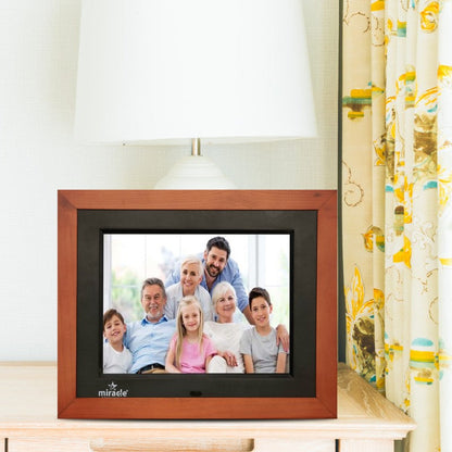 Miracle Digital 8" Inch IPS Wooden Dark Digital Photo Frame with Hi-Def Screen Built-in 8GB Memory & 2GB RAM 180° Wide Angle Viewing