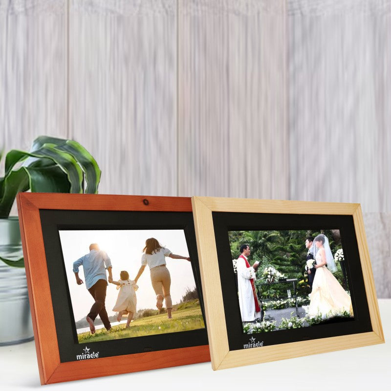 Miracle Digital 8" Inch IPS Wooden Dark Digital Photo Frame with Hi-Def Screen Built-in 8GB Memory & 2GB RAM 180° Wide Angle Viewing